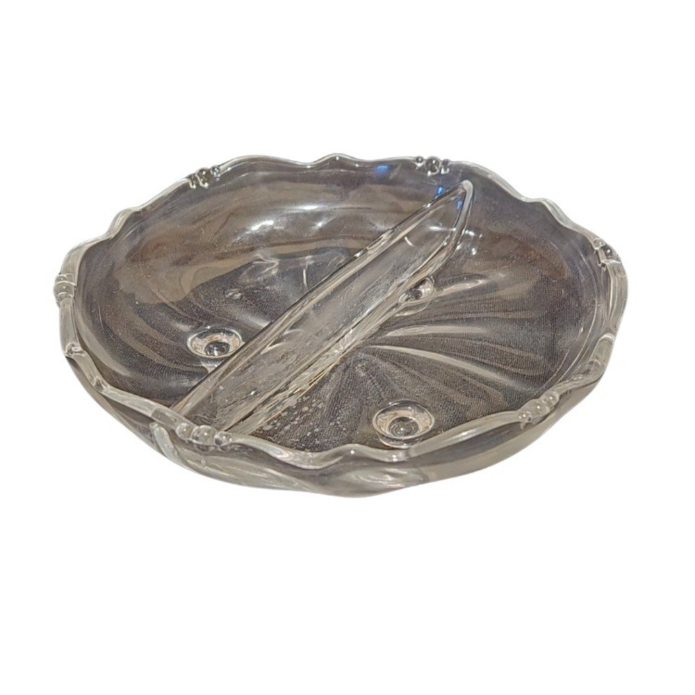 Vintage Retro mid century Glass Footed Candy Dish Relish Tray Divided Server - Picture 1 of 3